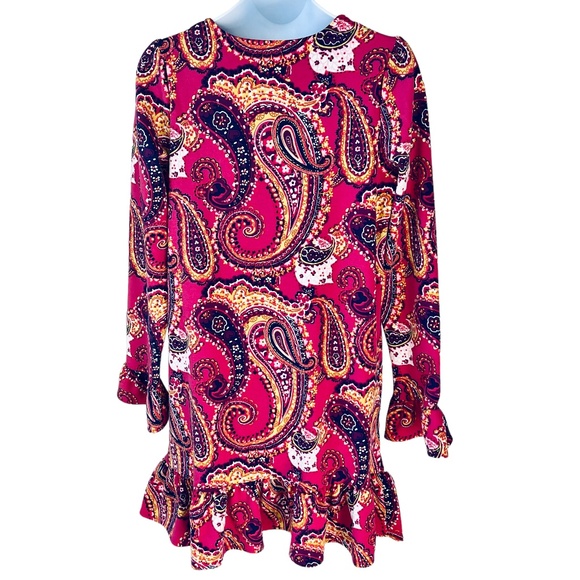 Lands' End girls magenta paisley knit A-line dress size 16 - Picture 1 of 8